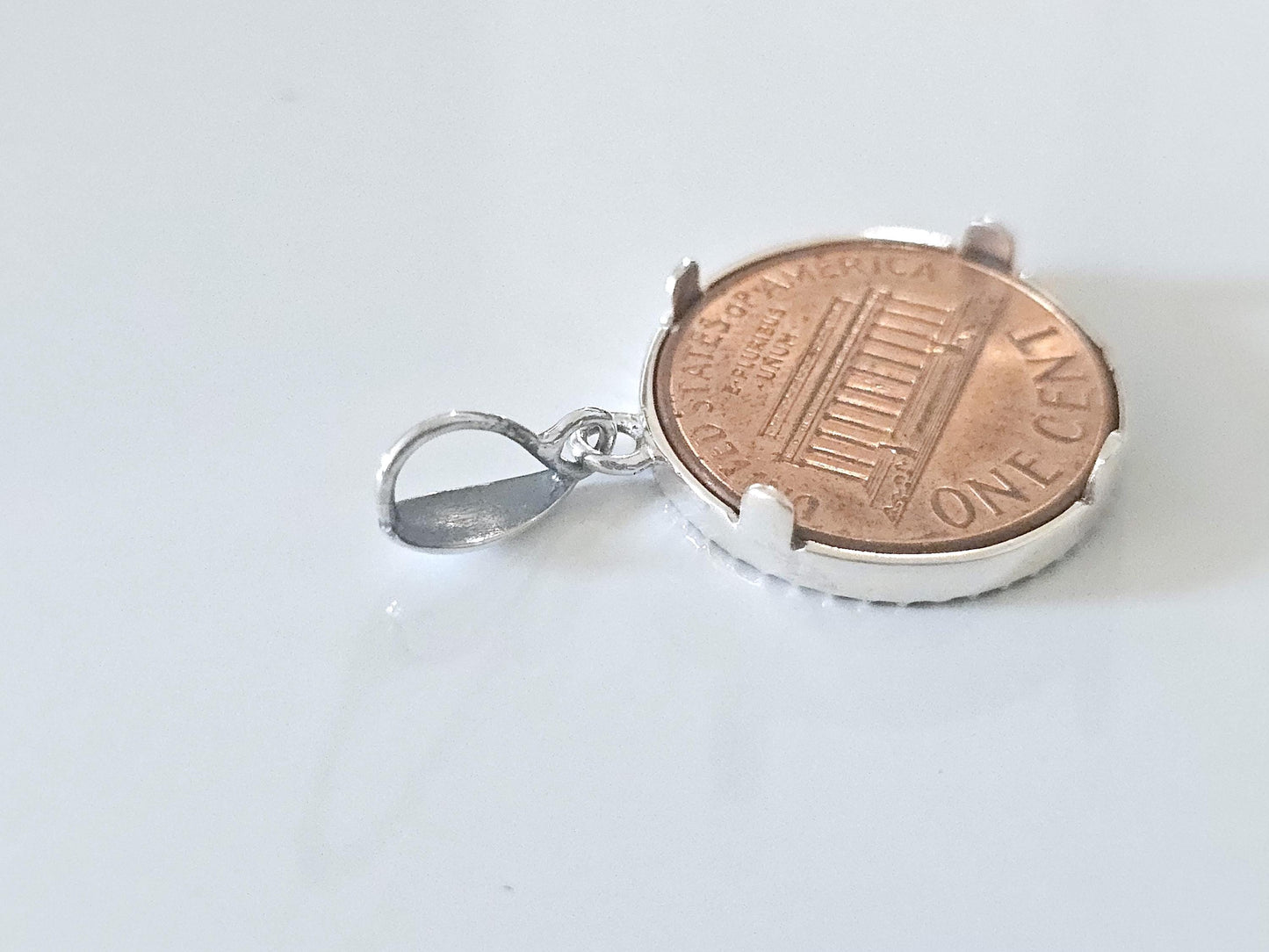 925 Sterling Silver Prong Back Illusion Edge Bezel for 19mm Penny 1 Cent Coins