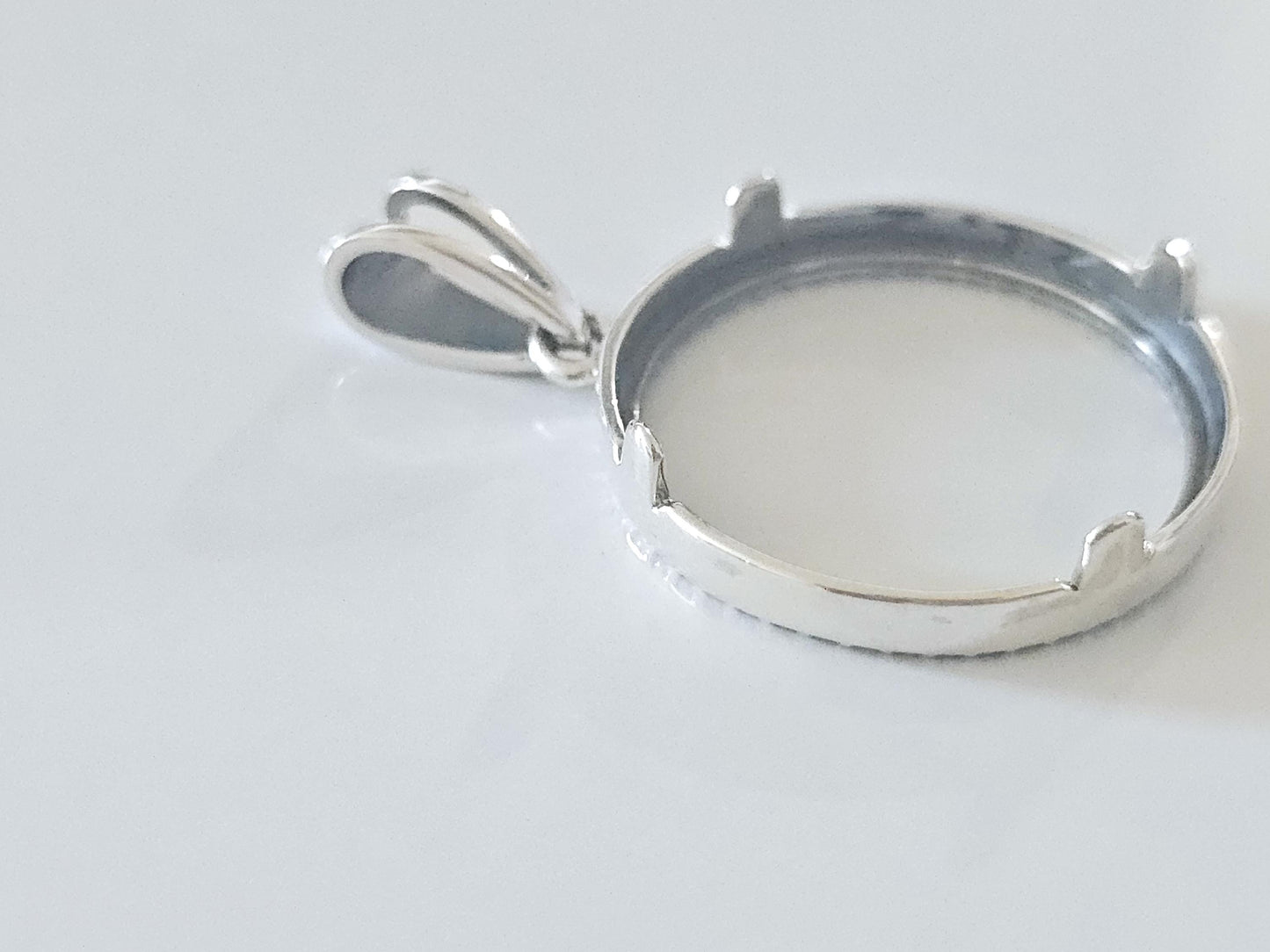 925 Sterling Silver Prong Back Illusion Edge Bezel for 21mm Nickel 5 Cent Coins