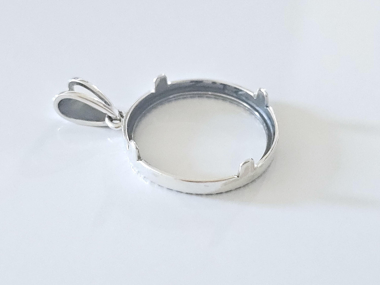 925 Sterling Silver Prong Back Illusion Edge Bezel for 21mm Nickel 5 Cent Coins
