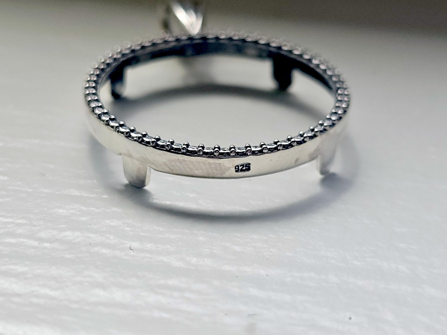 925 Sterling Silver Prong Back Illusion Edge Bezel for 24mm Quarters 25 Cents Coins