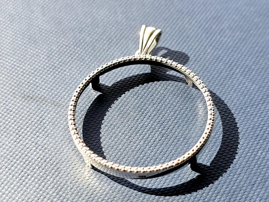 925 Sterling Silver Prong Back Illusion Edge Bezel for 34mm Mexican 1 Peso Coins