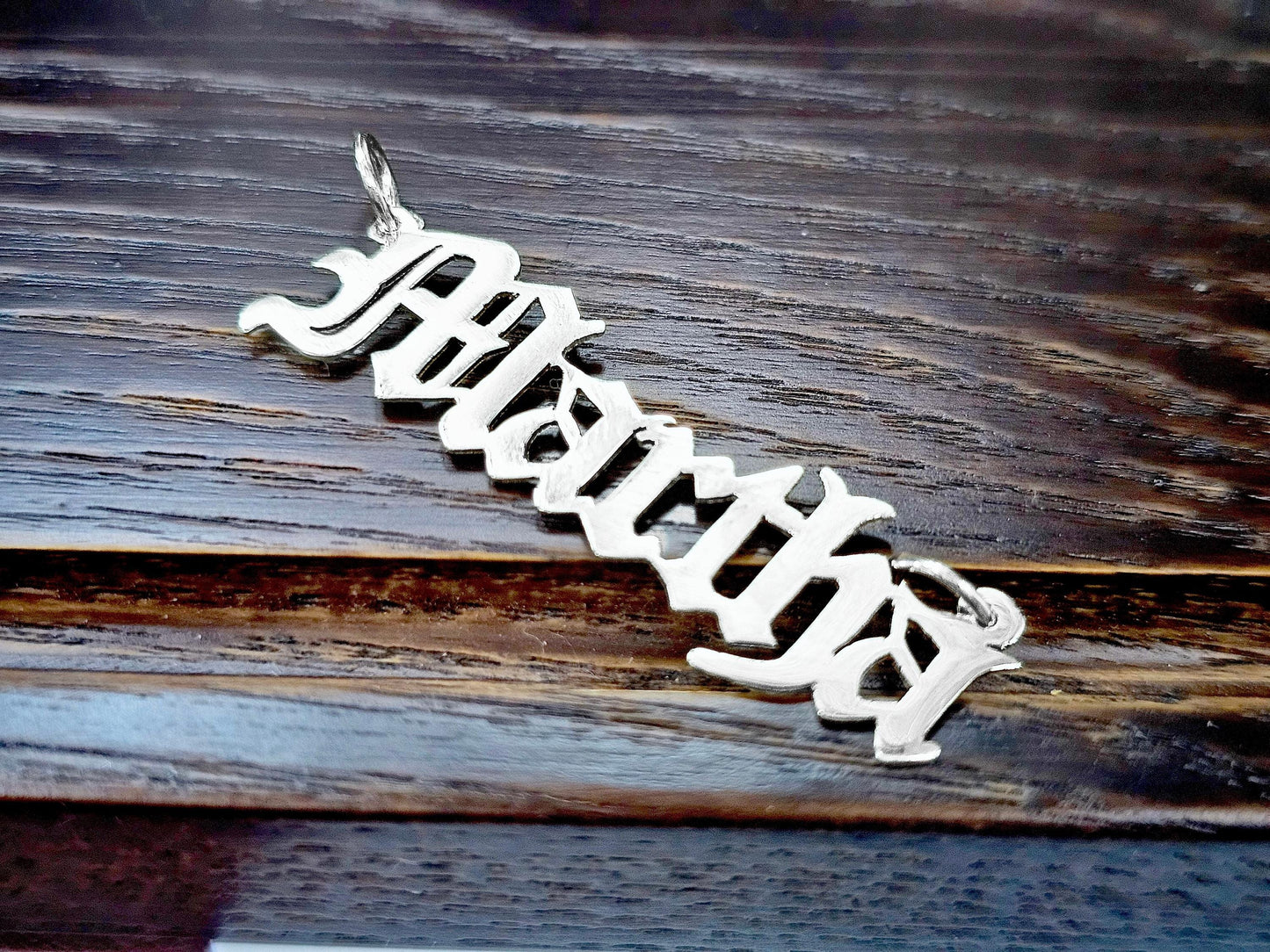 925 Sterling Silver Name Pendant Necklace with Old English Text