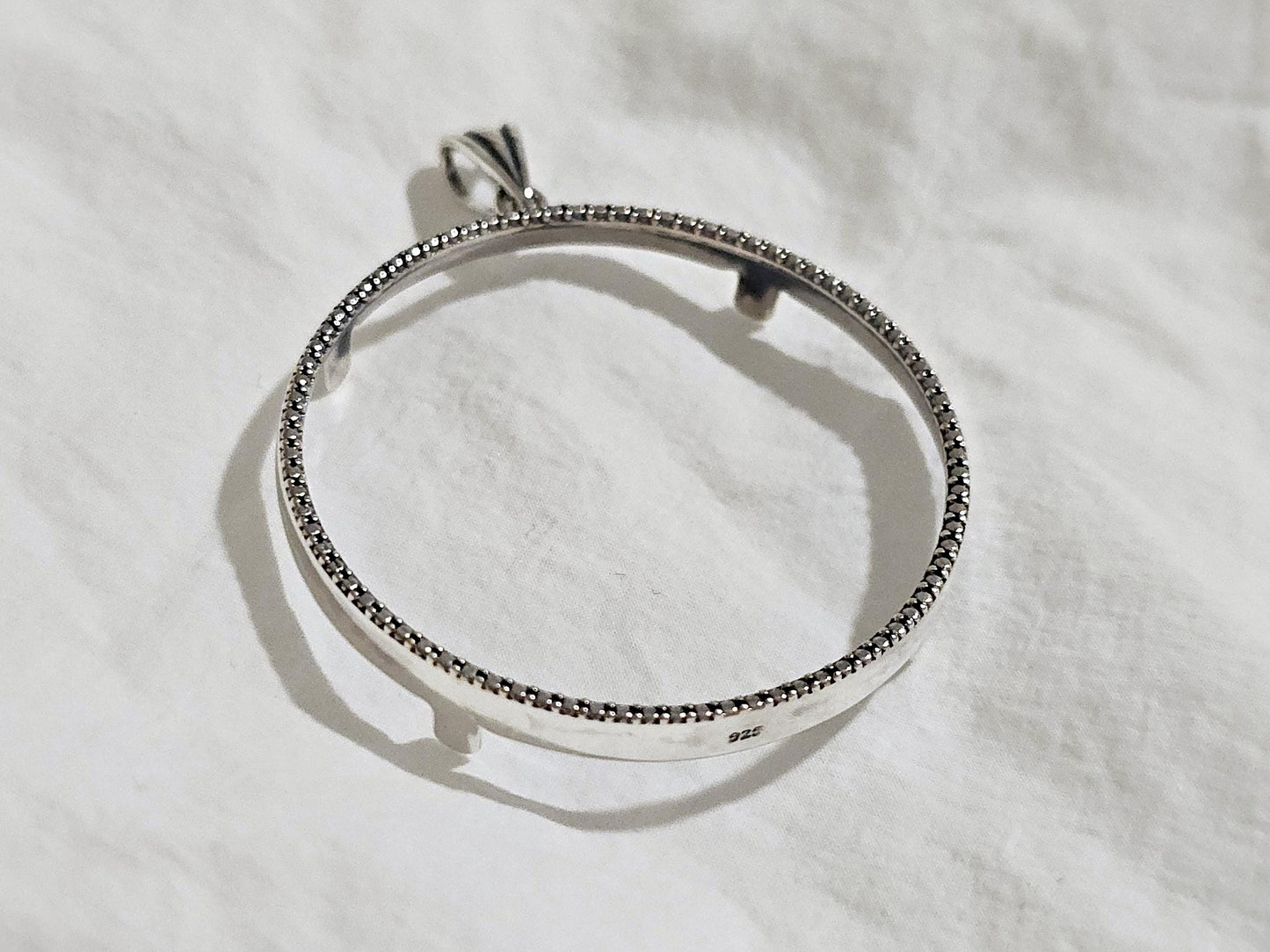 925 Sterling Silver Prong Back Illusion Edge Bezel for 39mm 1 oz Silver Rounds Casino Chips Mexican Cien Pesos Coins