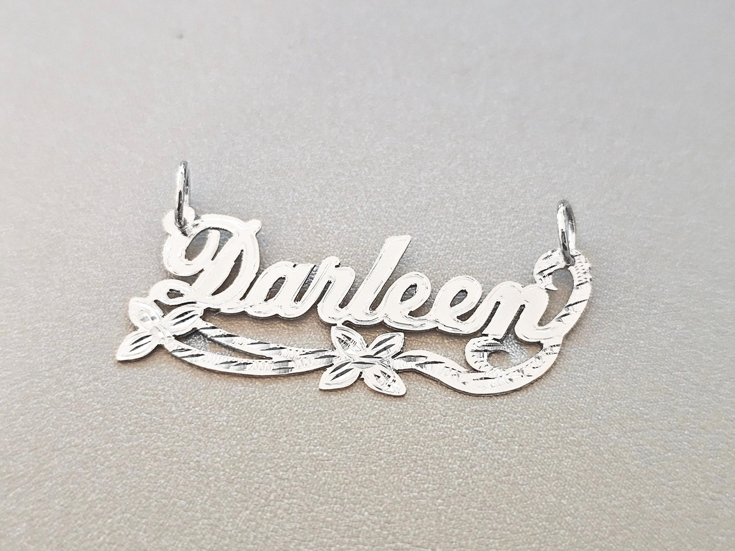 925 Sterling Silver Name Pendant Necklace with Double Flower Ribbon