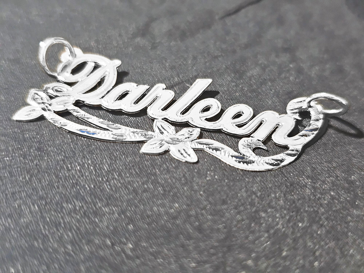 925 Sterling Silver Name Pendant Necklace with Double Flower Ribbon