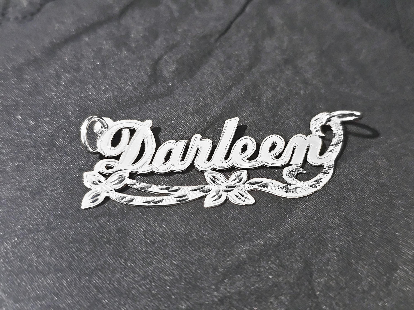 925 Sterling Silver Name Pendant Necklace with Double Flower Ribbon