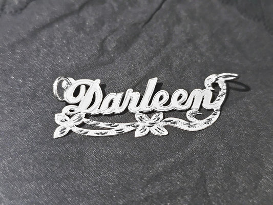 925 Sterling Silver Name Pendant Necklace with Double Flower Ribbon