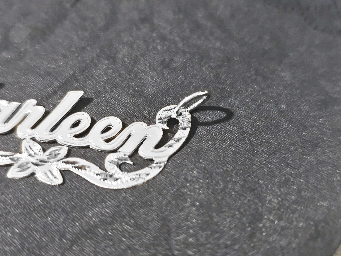 925 Sterling Silver Name Pendant Necklace with Double Flower Ribbon