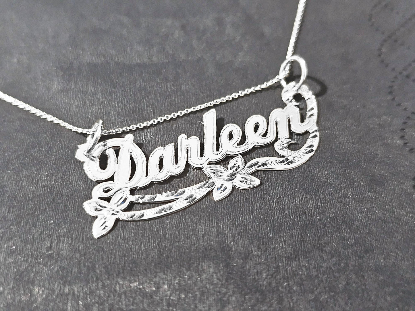 925 Sterling Silver Name Pendant Necklace with Double Flower Ribbon