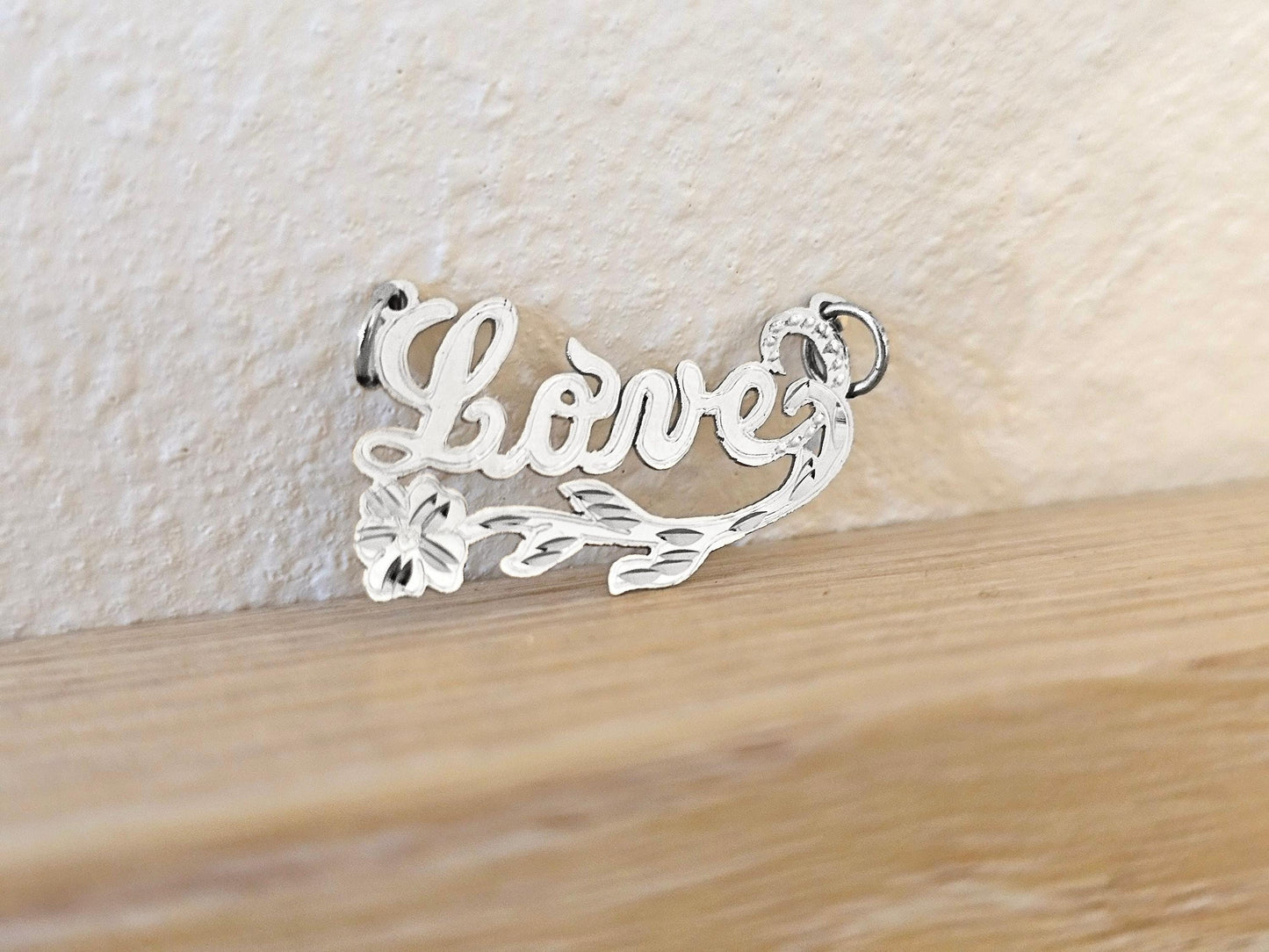 925 Sterling Silver Name Pendant Necklace with Rose Design