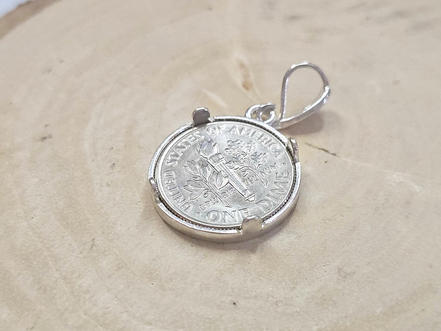 925 Sterling Silver Prong Back Diamond Cut Bezel for 18mm Dime 10 Cent Coins