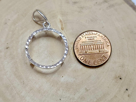 925 Sterling Silver Prong Back Diamond Cut Bezel for 19mm Penny 1 Cent Coins