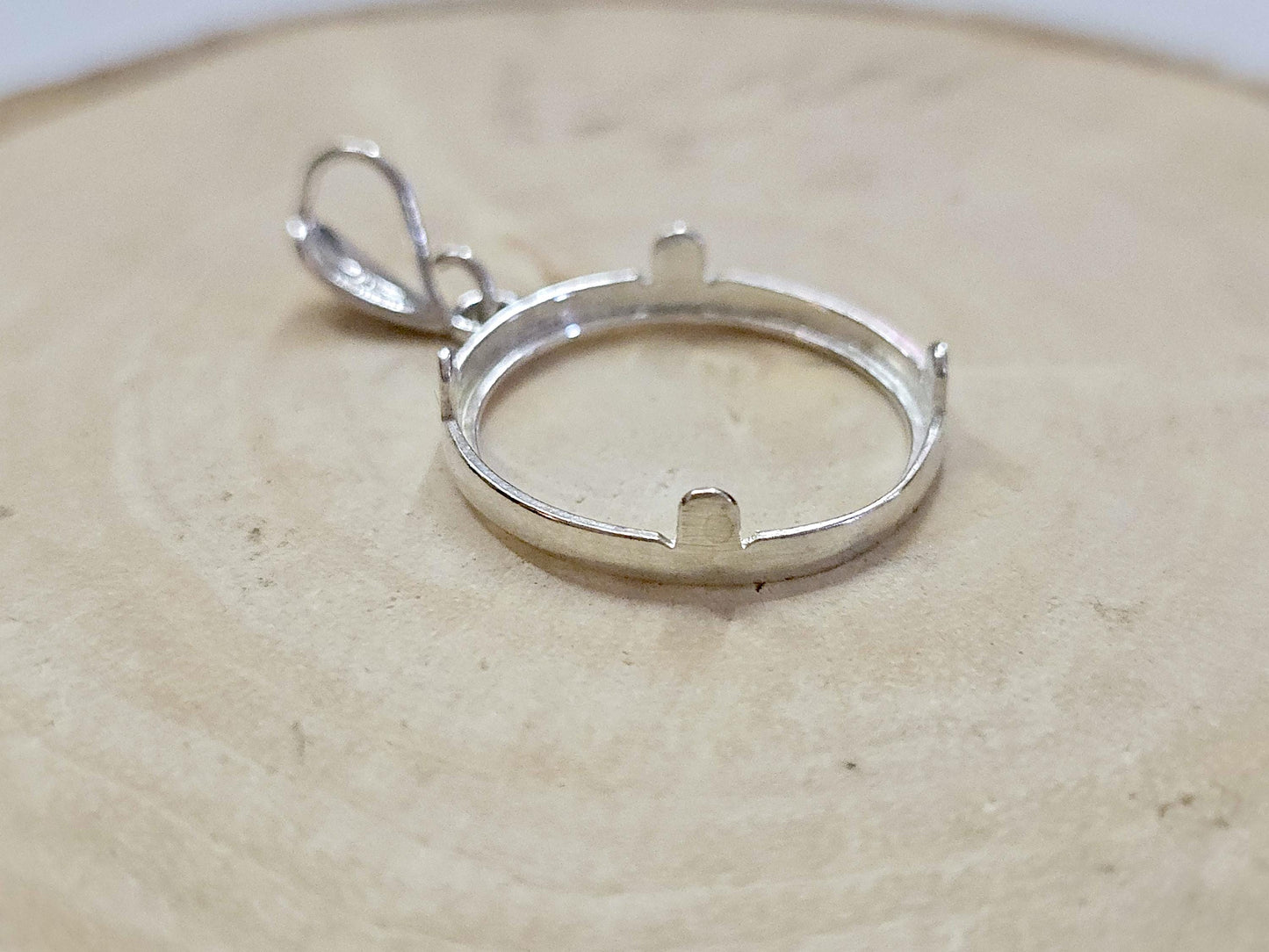 925 Sterling Silver Prong Back Diamond Cut Bezel for 19mm Penny 1 Cent Coins