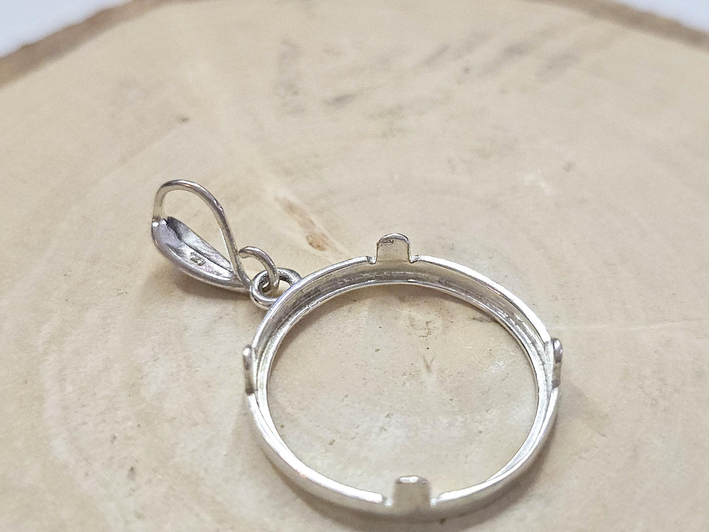 925 Sterling Silver Prong Back Diamond Cut Bezel for 19mm Penny 1 Cent Coins