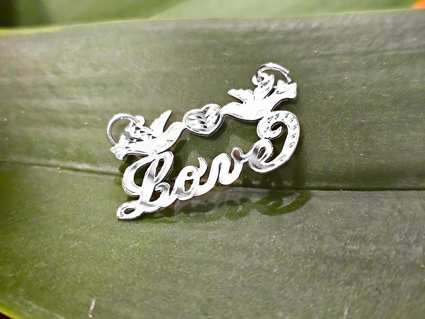 925 Sterling Silver Name Pendant Necklace with Beautiful Doves and Heart