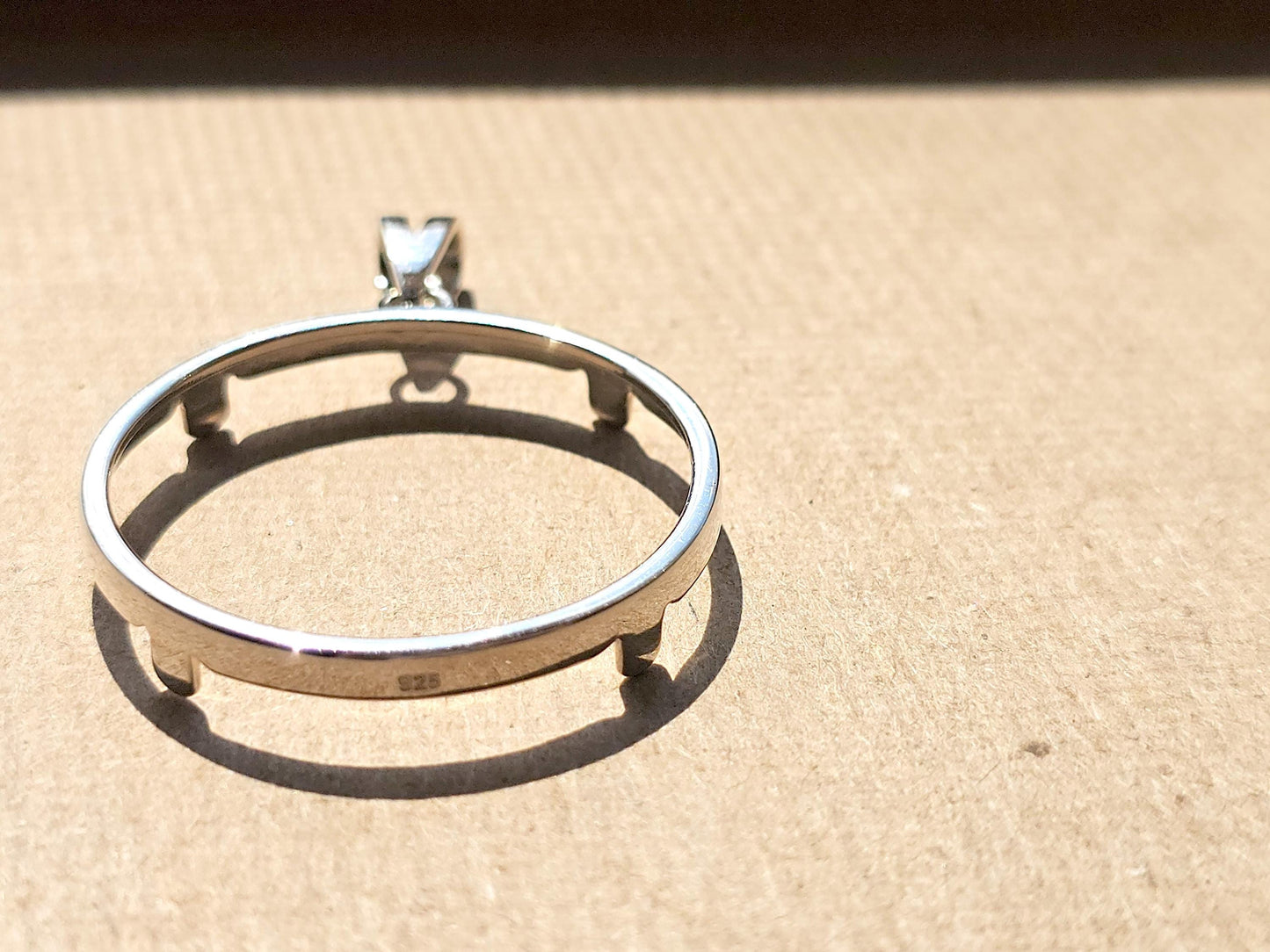 925 Sterling Silver Prong Back Simple Bezel for 30mm Half Dollar 50 Cents Coins