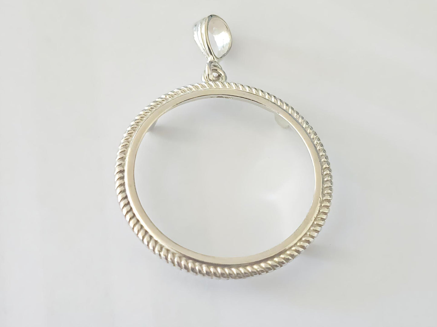 925 Sterling Silver Prong Back Rope Wire Edge Bezel for 30mm Half Dollar 50 Cents Coins