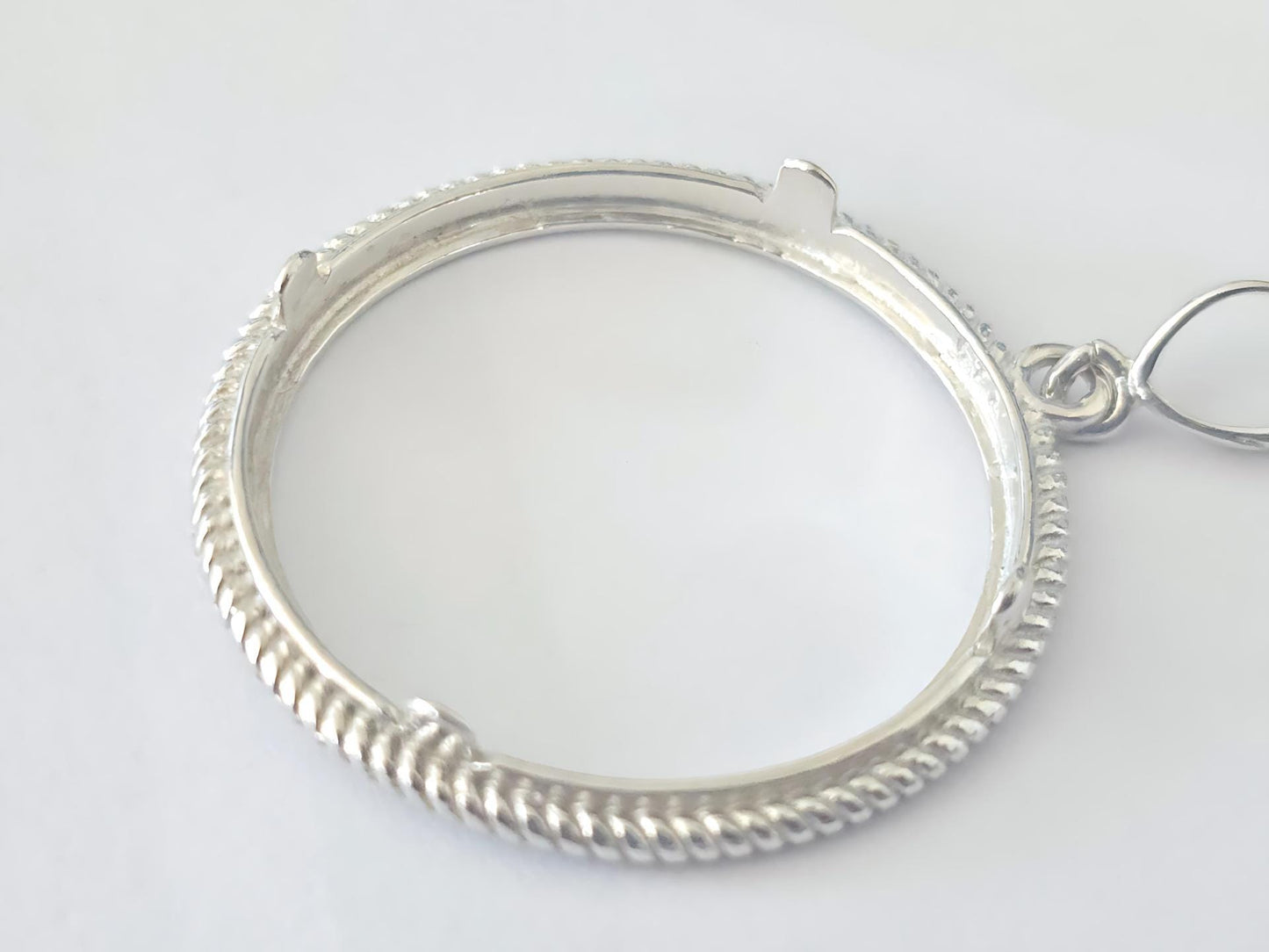 925 Sterling Silver Prong Back Rope Wire Edge Bezel for 30mm Half Dollar 50 Cents Coins