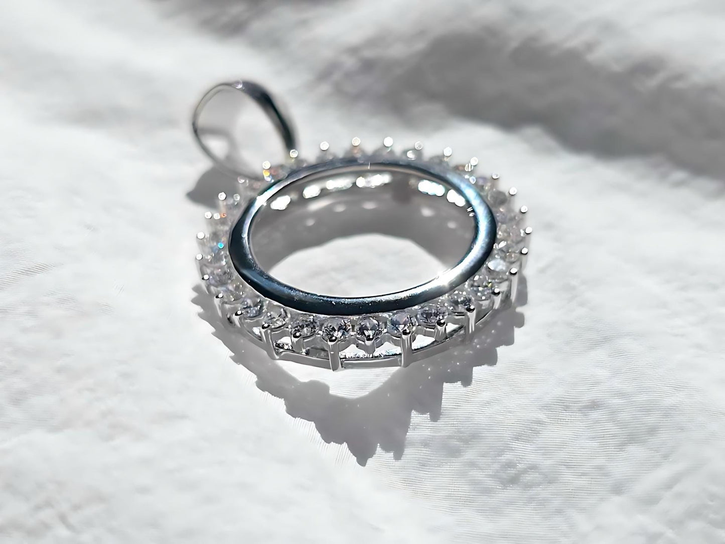 925 Sterling Silver Prong Back Cubic Zirconia CZ Halo Bezel for 18mm Dime 10 Cent Coins