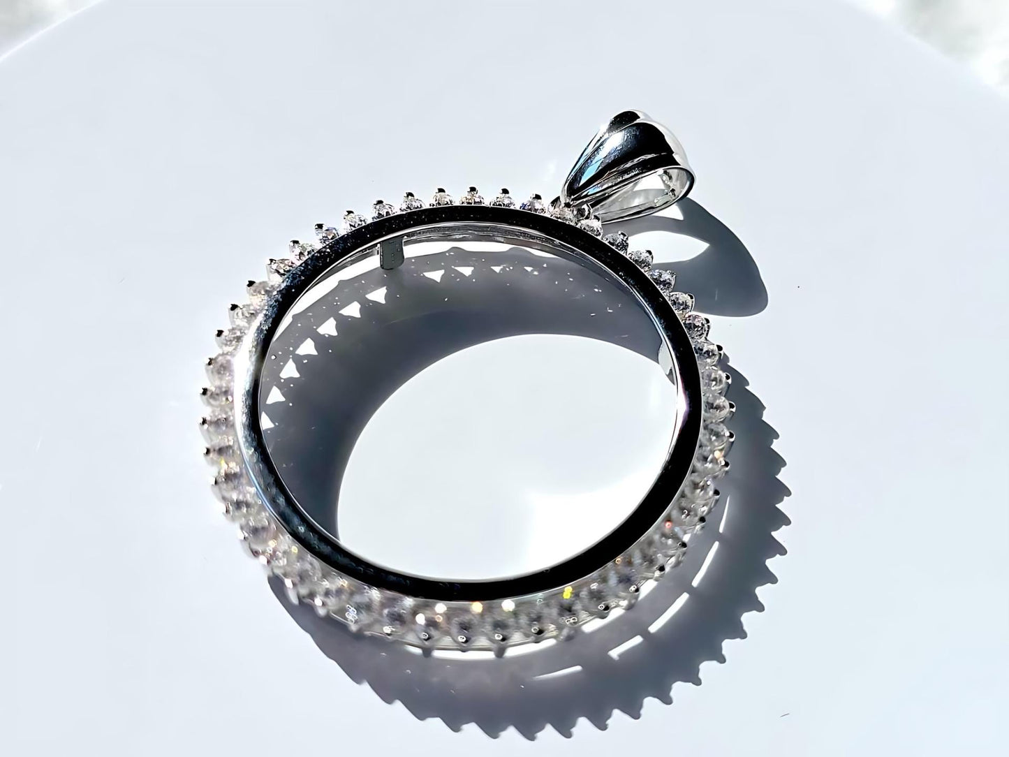 925 Sterling Silver Prong Back Cubic Zirconia CZ Halo Bezel for 30mm 50 Cent Coins