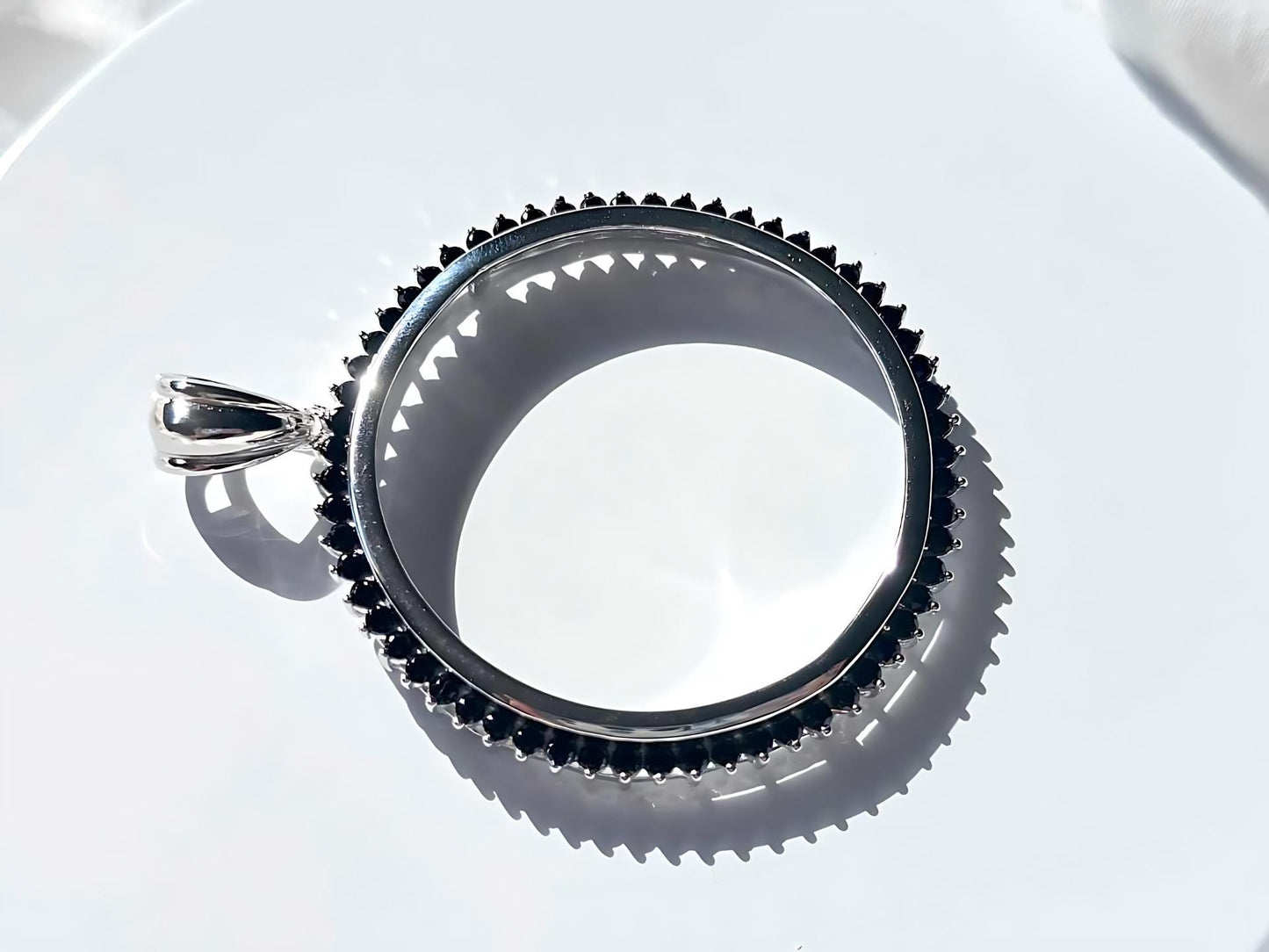 925 Sterling Silver Prong Back Cubic Zirconia CZ Halo Bezel for 38mm 1 Dollar Coins