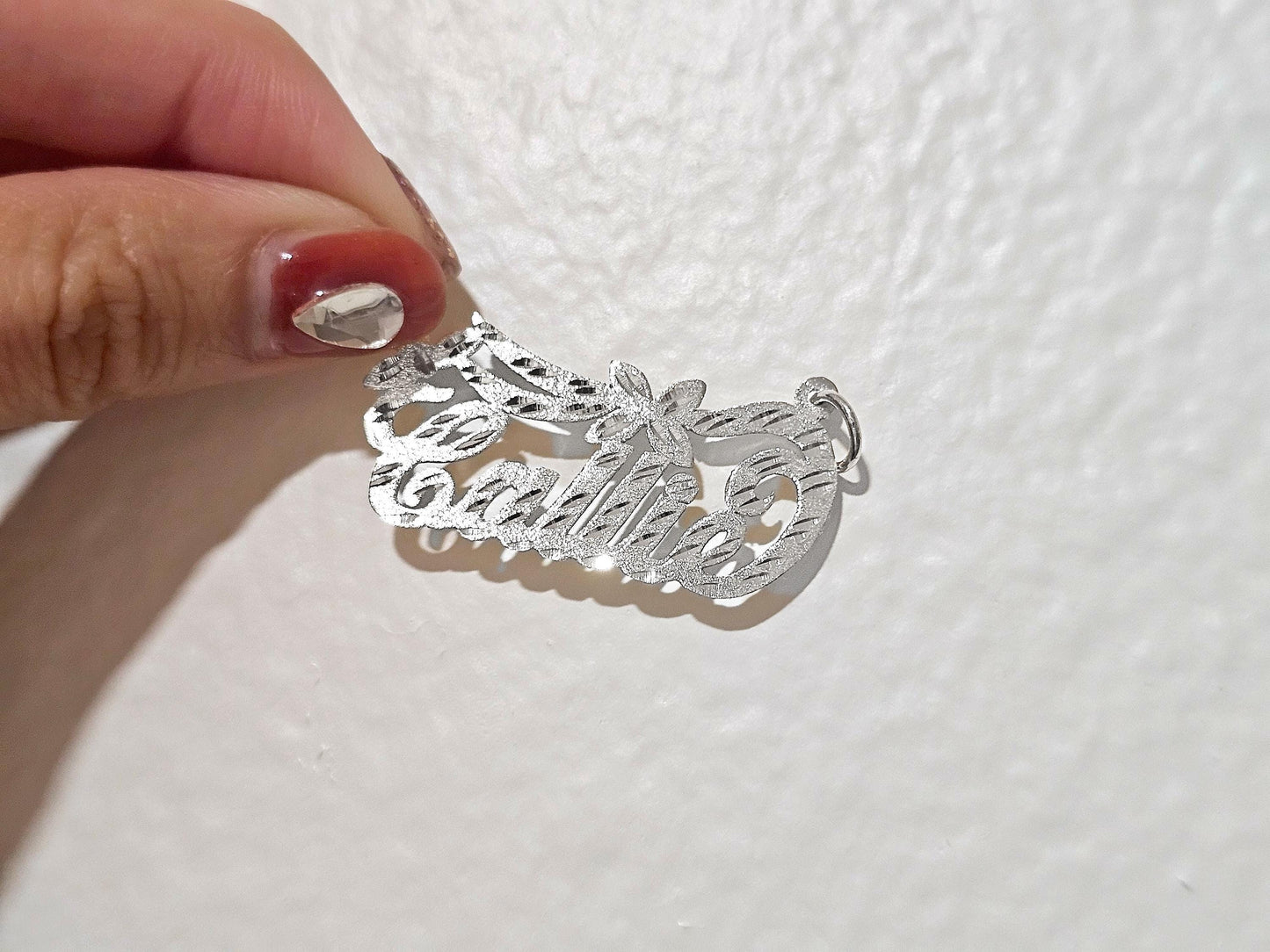 925 Sterling Silver Name Pendant Necklace with Flower Banner