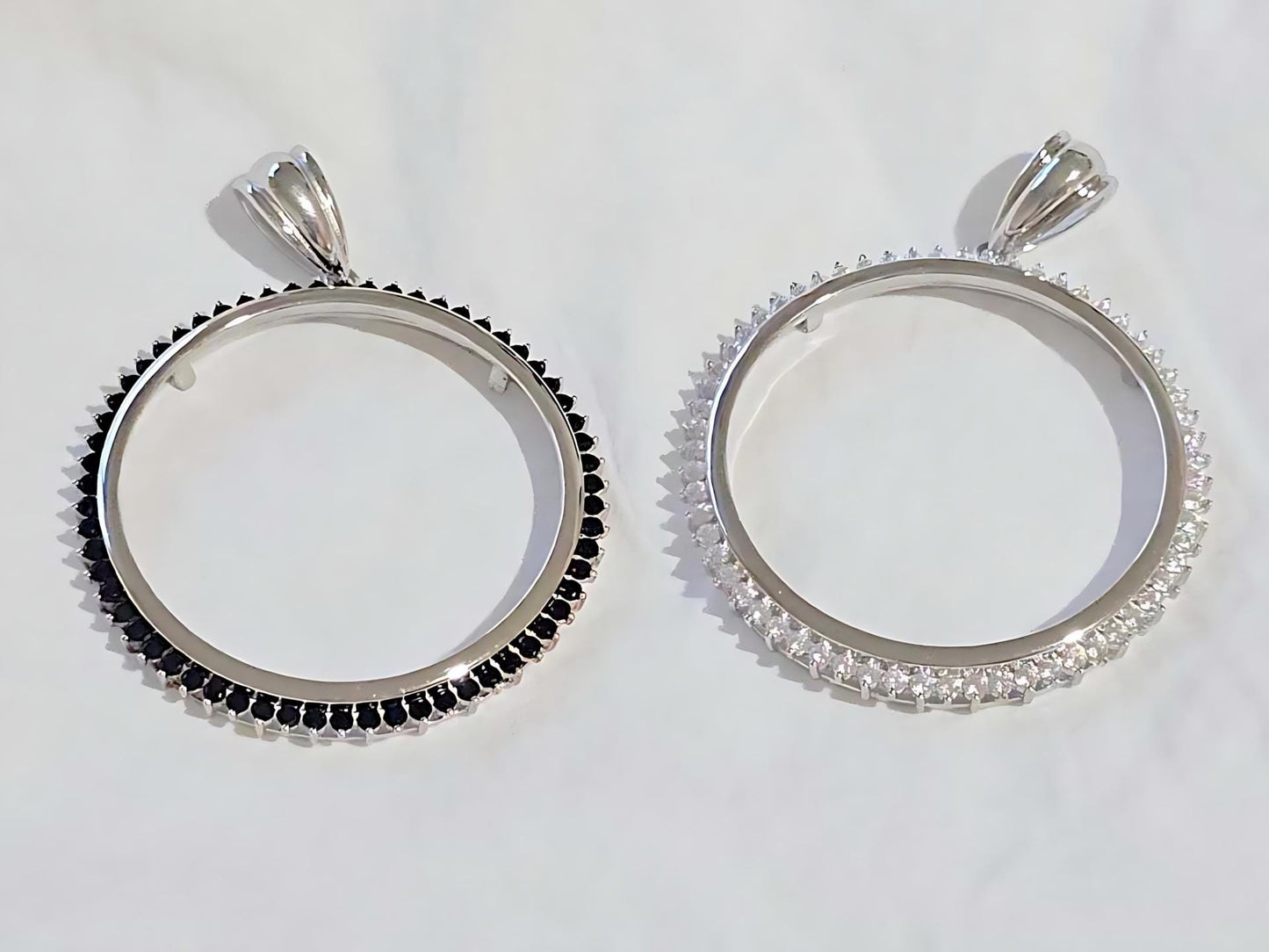 925 Sterling Silver Prong Back Cubic Zirconia CZ Halo Bezel for 41mm 1 oz Coins