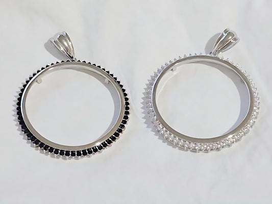 925 Sterling Silver Prong Back Cubic Zirconia CZ Halo Bezel for 41mm 1 oz Coins