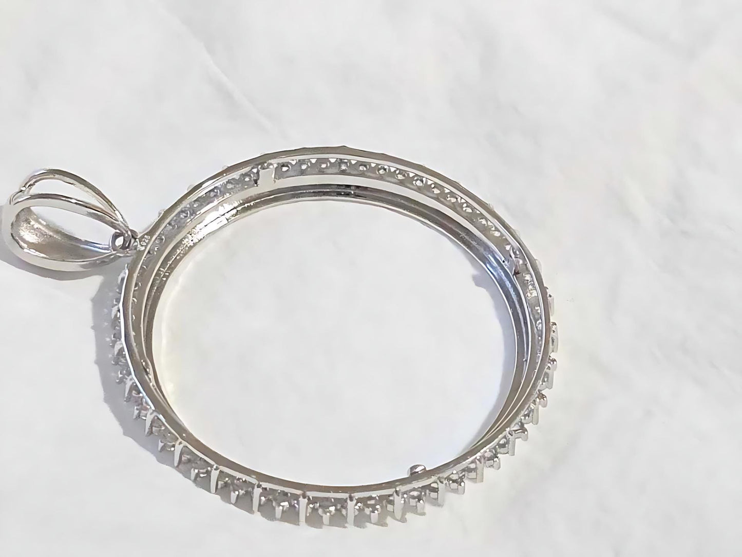 925 Sterling Silver Prong Back Cubic Zirconia CZ Halo Bezel for 41mm 1 oz Coins