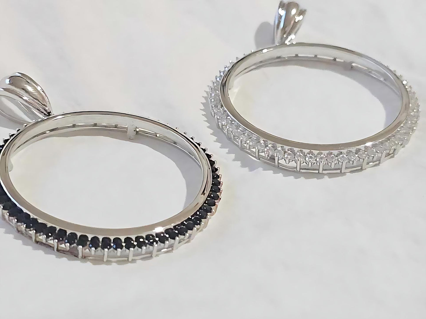 925 Sterling Silver Prong Back Cubic Zirconia CZ Halo Bezel for 41mm 1 oz Coins