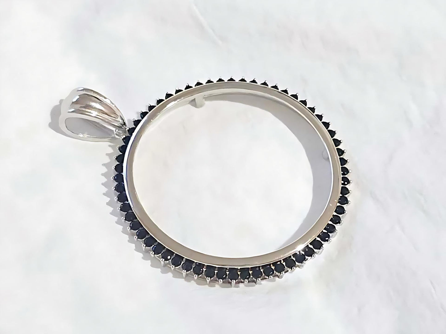 925 Sterling Silver Prong Back Cubic Zirconia CZ Halo Bezel for 41mm 1 oz Coins