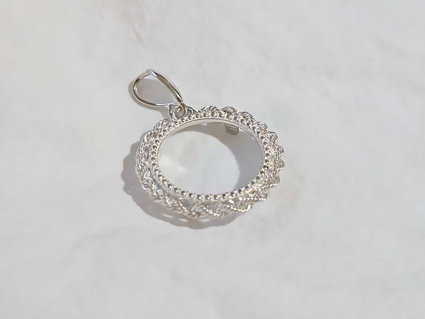 925 Sterling Silver Prong Back Illusion Rope Bezel for 18mm Dime 10 Cent Coins