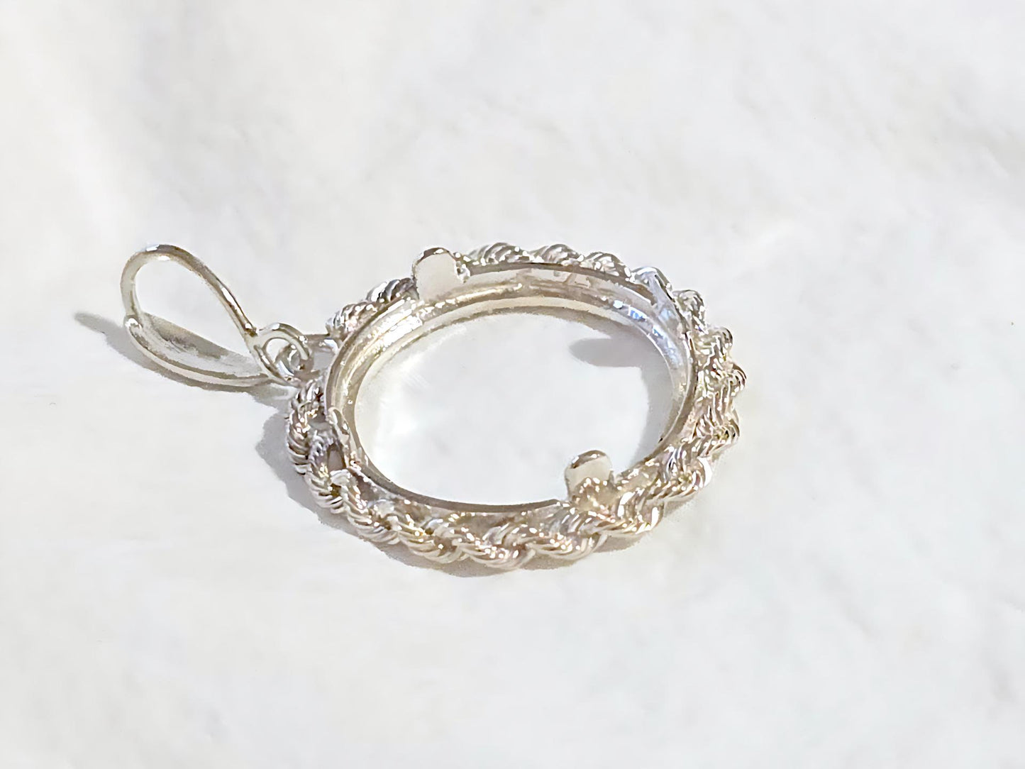 925 Sterling Silver Prong Back Illusion Rope Bezel for 18mm Dime 10 Cent Coins