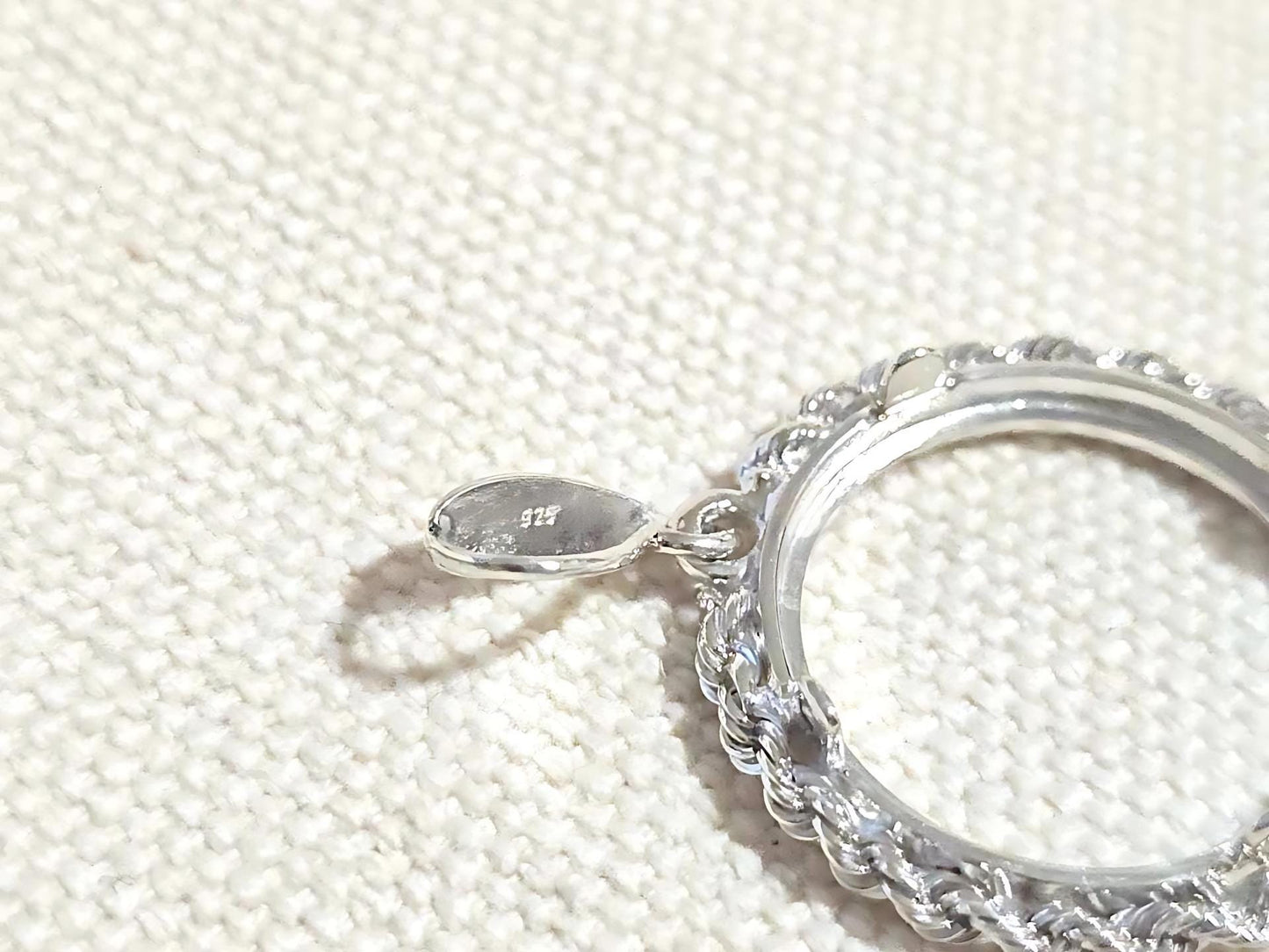 925 Sterling Silver Prong Back Illusion Rope Bezel for 19mm Penny 1 Cent Coins