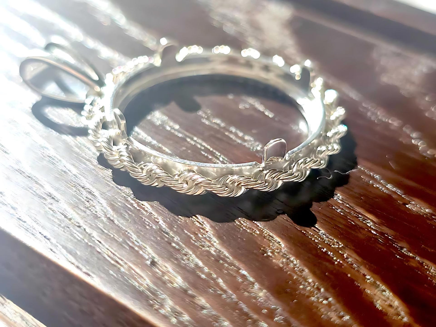 925 Sterling Silver Prong Back Illusion Rope Bezel for 22mm Nickel 5 Cent Coins