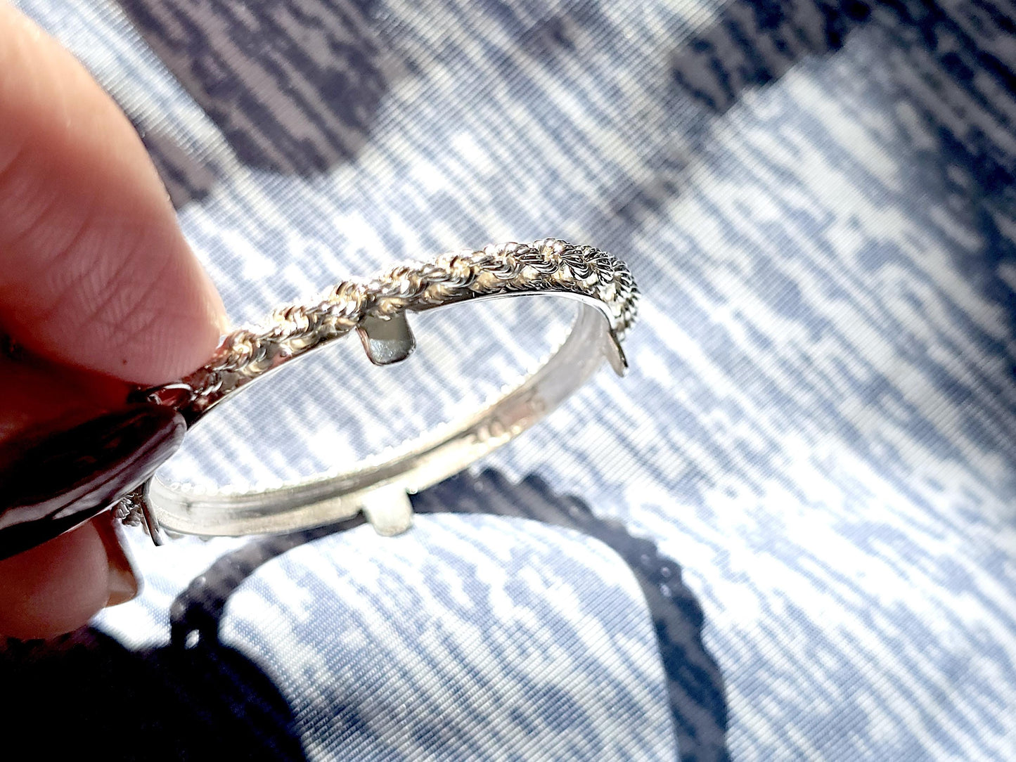925 Sterling Silver Prong Back Illusion Rope Bezel for 30mm Half Dollar 50 Cents Coins