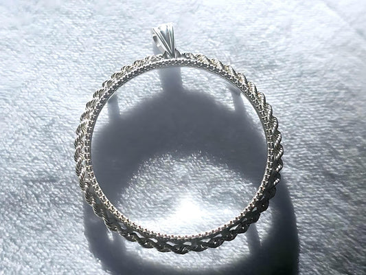 925 Sterling Silver Prong Back Illusion Rope Bezel for 39mm Coins Mexican Cien Pesos
