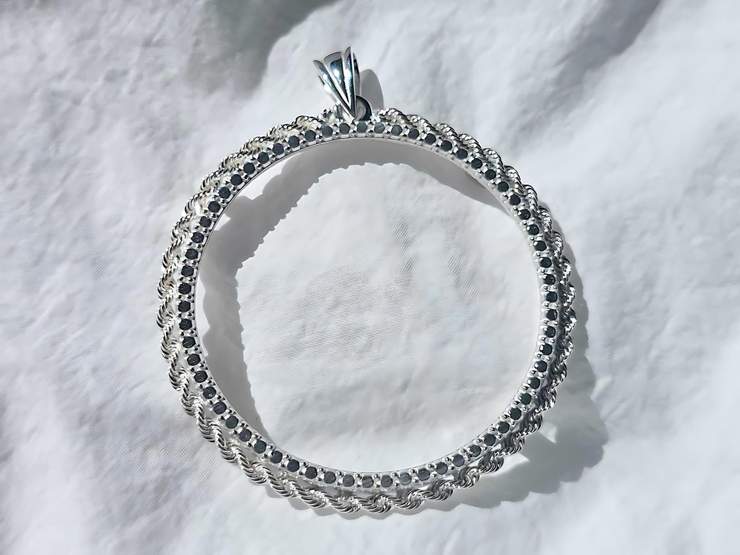 925 Sterling Silver Prong Back Illusion Rope Bezel for 41mm 1 oz Coins