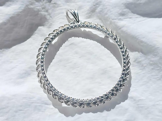 925 Sterling Silver Prong Back Illusion Rope Bezel for 41mm 1 oz Coins