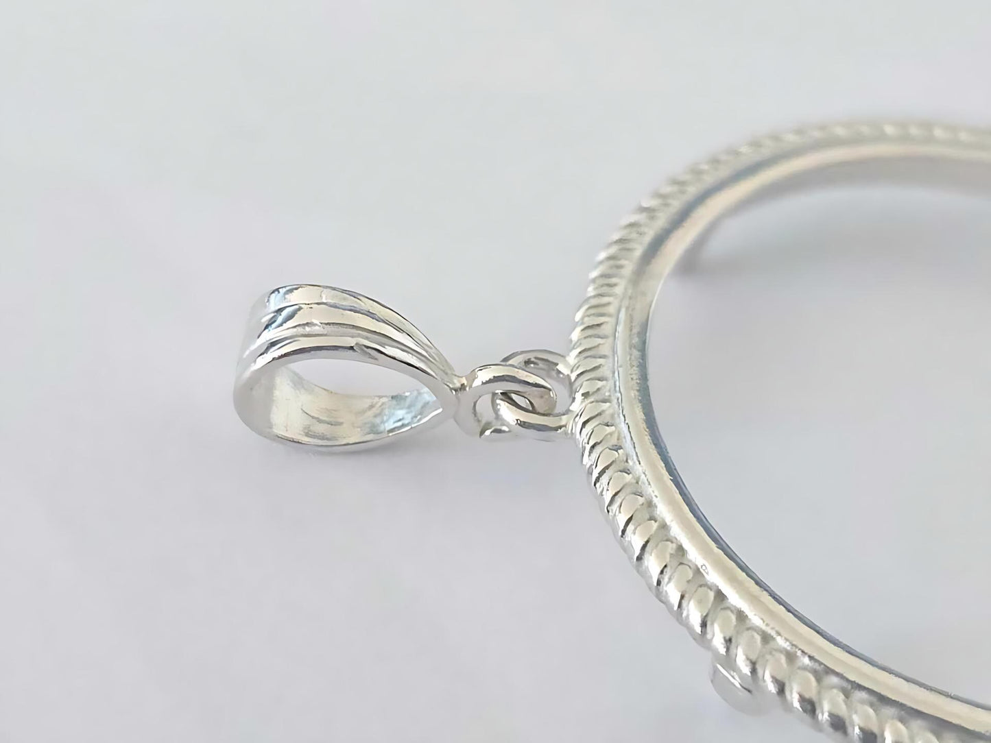 925 Sterling Silver Prong Back Rope Wire Edge Bezel for 30mm Half Dollar 50 Cents Coins