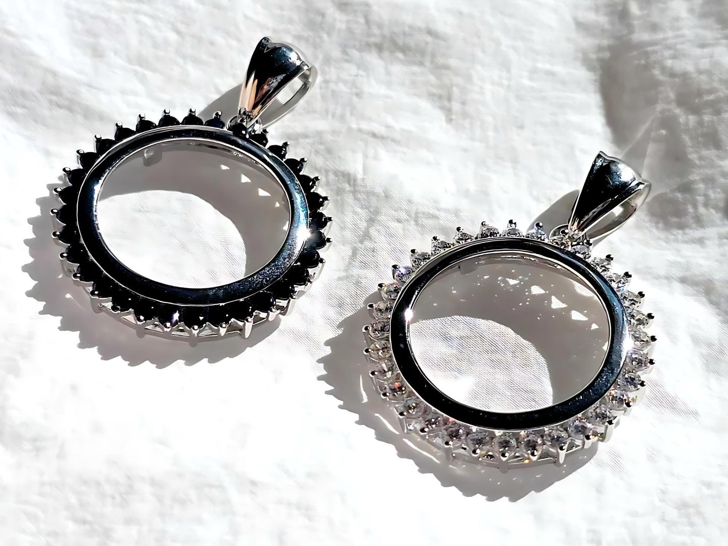 925 Sterling Silver Prong Back Cubic Zirconia CZ Halo Bezel for 19mm Penny 1 Cent Coins