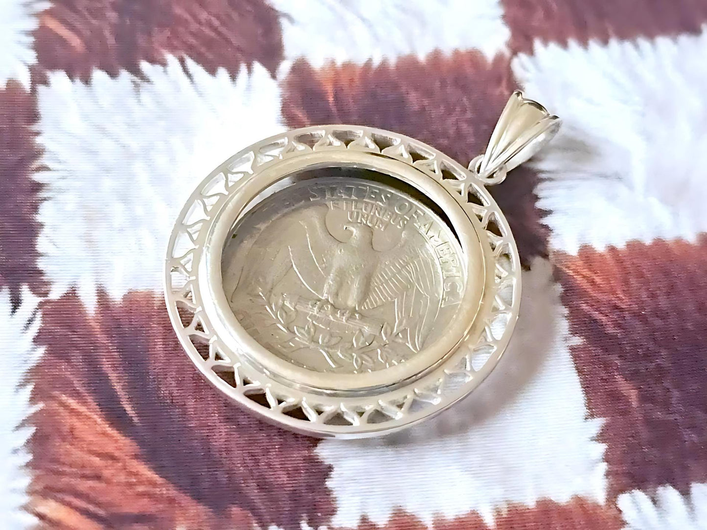 925 Sterling Silver Prong Back Filigree Edge Bezel for 24mm Quarter 25Cent Coins