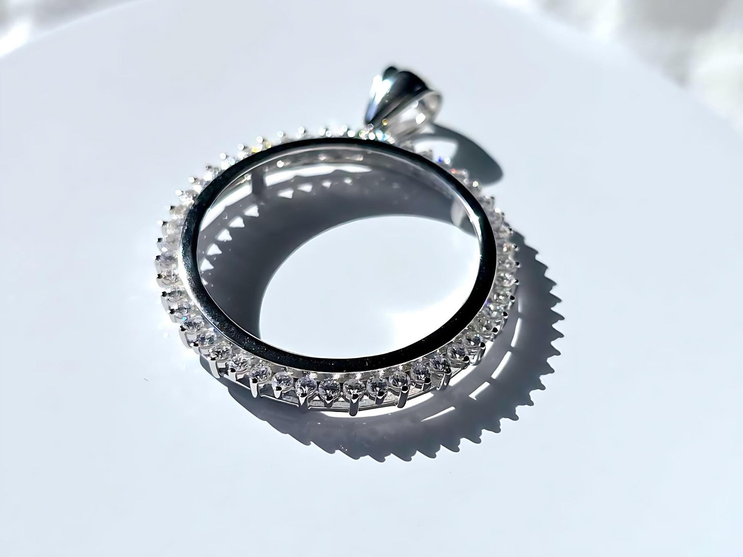 925 Sterling Silver Prong Back Cubic Zirconia CZ Halo Bezel for 30mm 50 Cent Coins