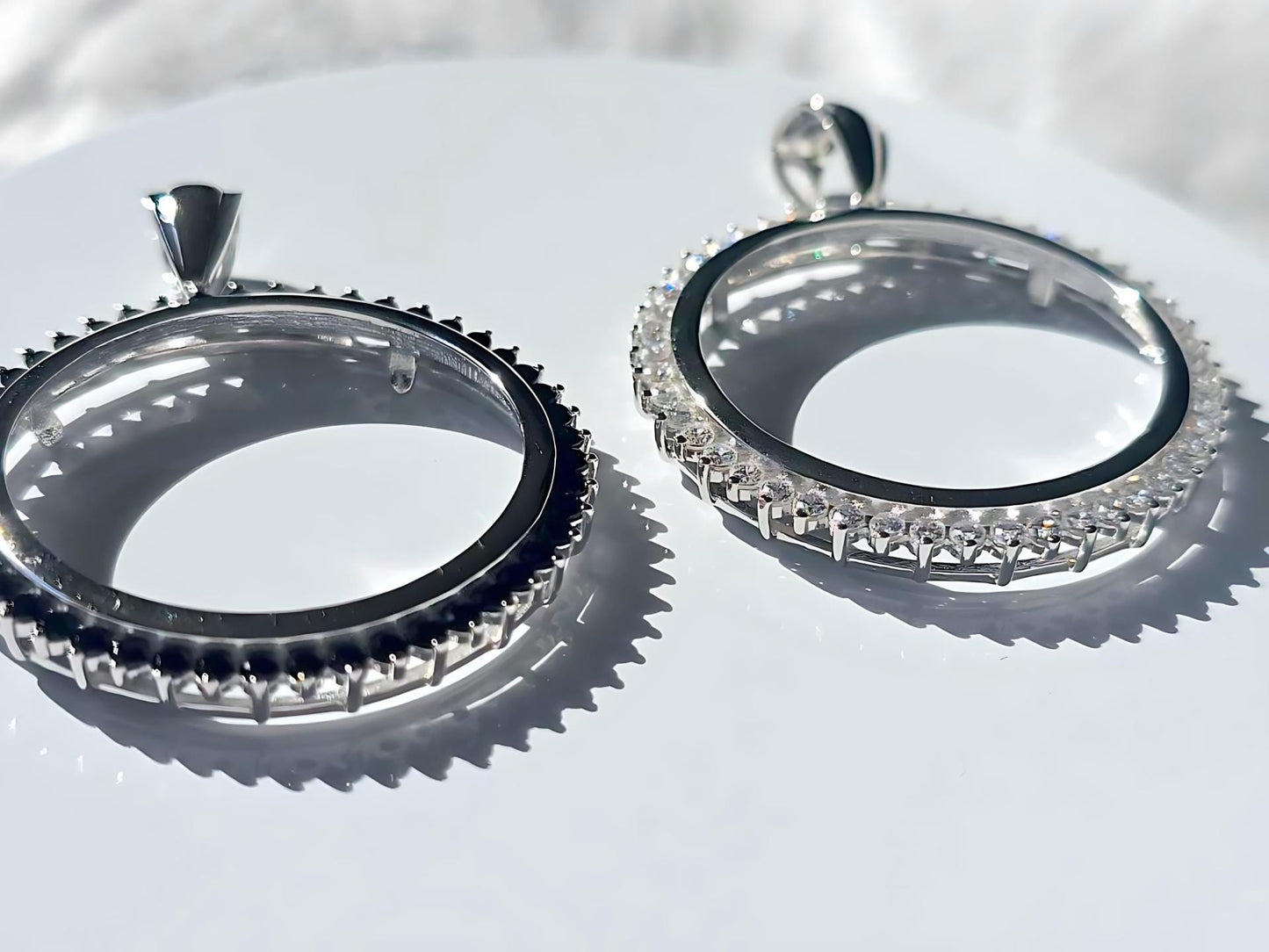 925 Sterling Silver Prong Back Cubic Zirconia CZ Halo Bezel for 30mm 50 Cent Coins