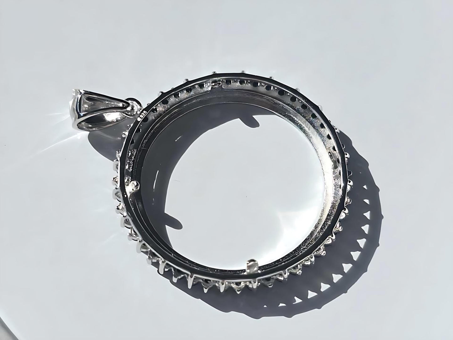 925 Sterling Silver Prong Back Cubic Zirconia CZ Halo Bezel for 30mm 50 Cent Coins