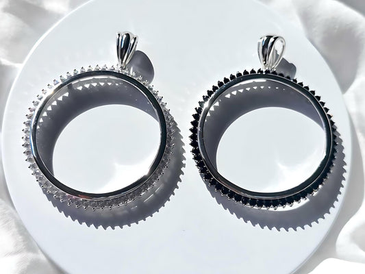 925 Sterling Silver Prong Back Cubic Zirconia CZ Halo Bezel for 38mm 1 Dollar Coins