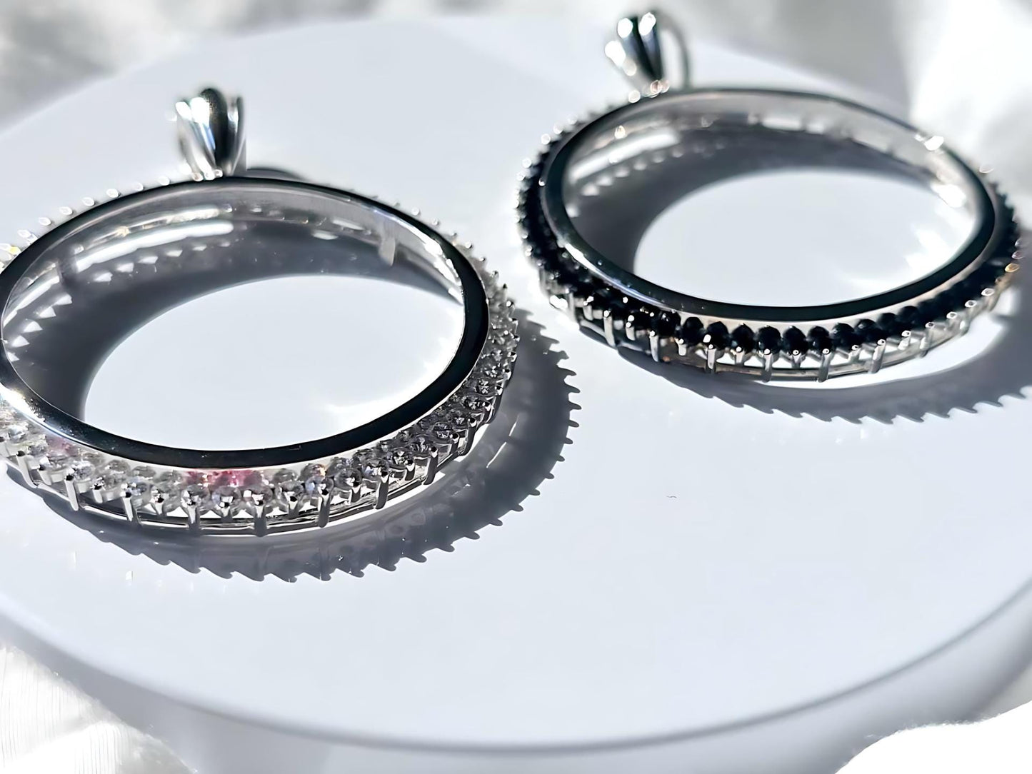 925 Sterling Silver Prong Back Cubic Zirconia CZ Halo Bezel for 38mm 1 Dollar Coins