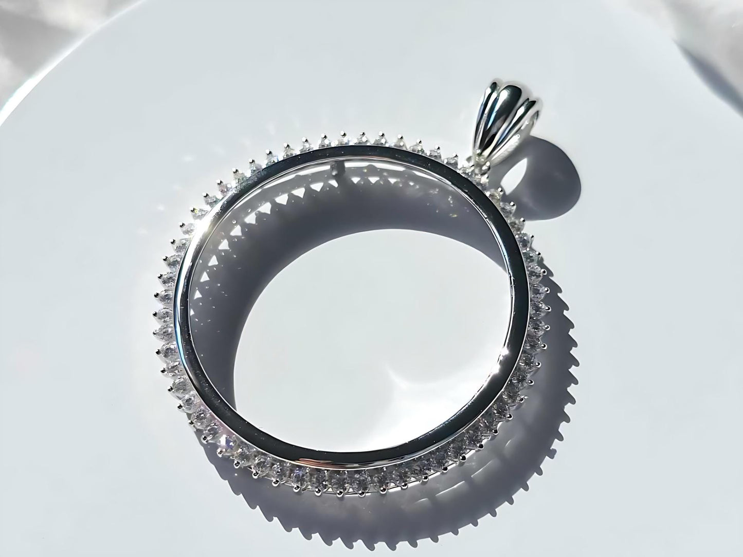 925 Sterling Silver Prong Back Cubic Zirconia CZ Halo Bezel for 38mm 1 Dollar Coins