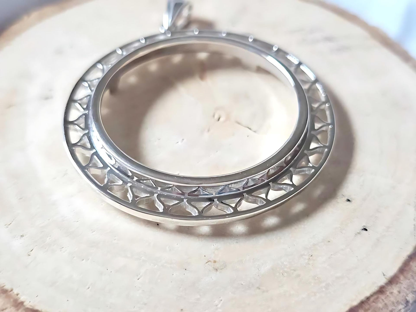 925 Sterling Silver Prong Back Filigree Edge Bezel for 36mm Coins