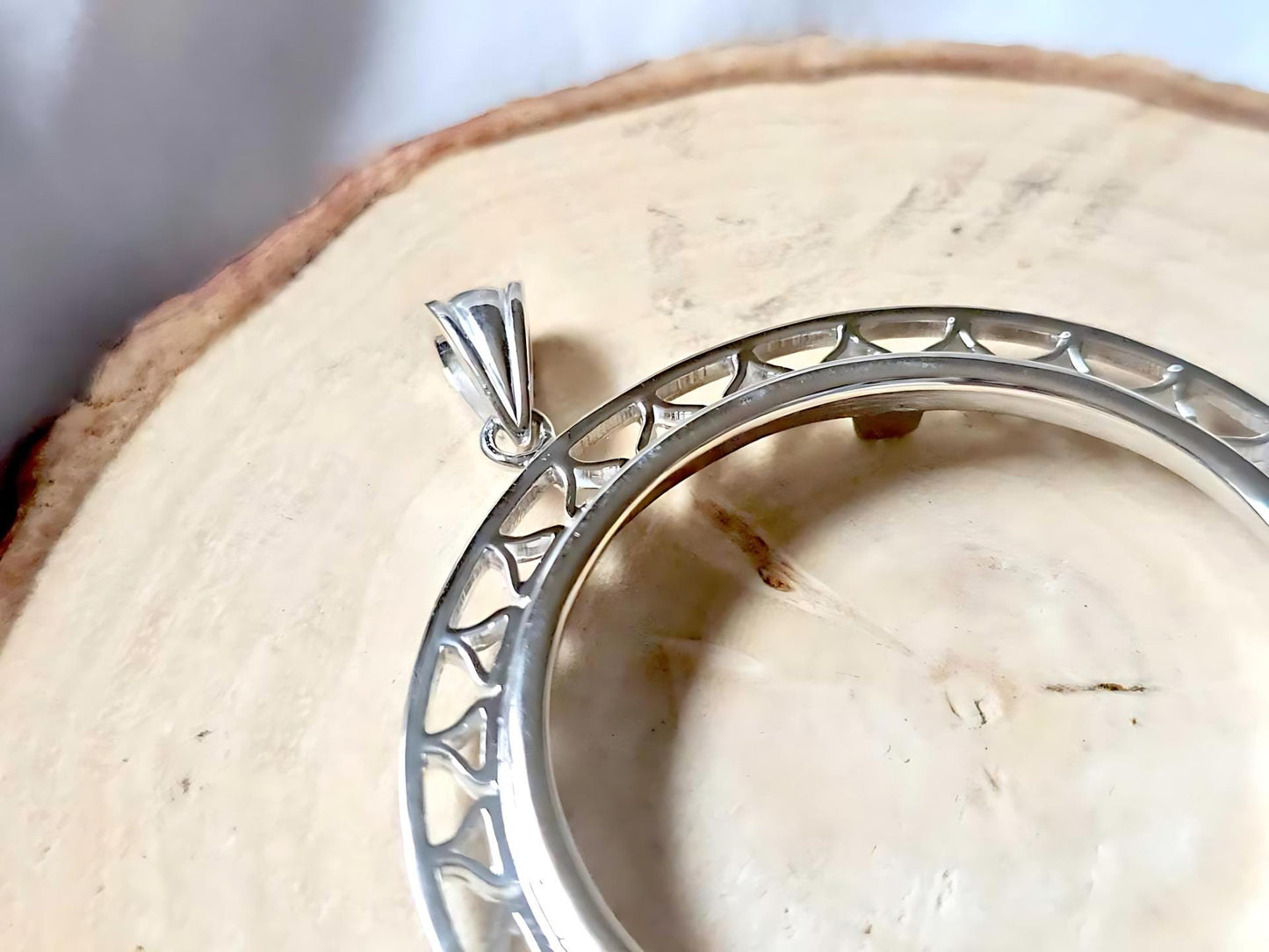 925 Sterling Silver Prong Back Filigree Edge Bezel for 36mm Coins